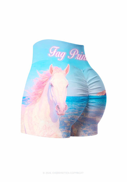 Blue Fag Princess Horse Pride Y2K Print Gym Shorts Cherrykitten