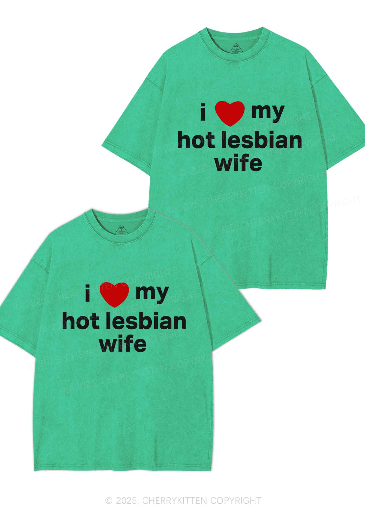 Love My Hot Lesbian Wife Y2K Valentine's Day Washed Tee Cherrykitten