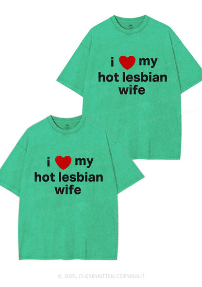 Love My Hot Lesbian Wife Y2K Valentine's Day Washed Tee Cherrykitten