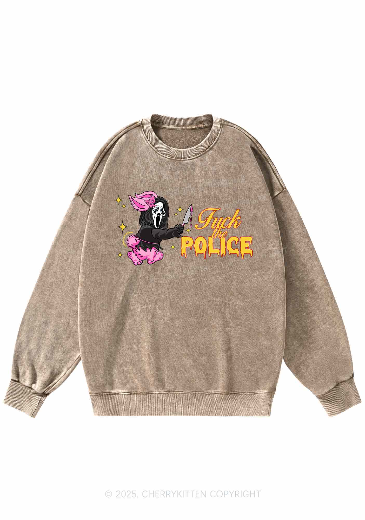 Halloween Fxxk The Police Y2K Washed Sweatshirts Cherrykitten