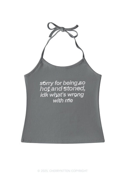Rhinestone Sorry For Being Hot And Stoned Y2K Halter Neck Cami Cherrykitten