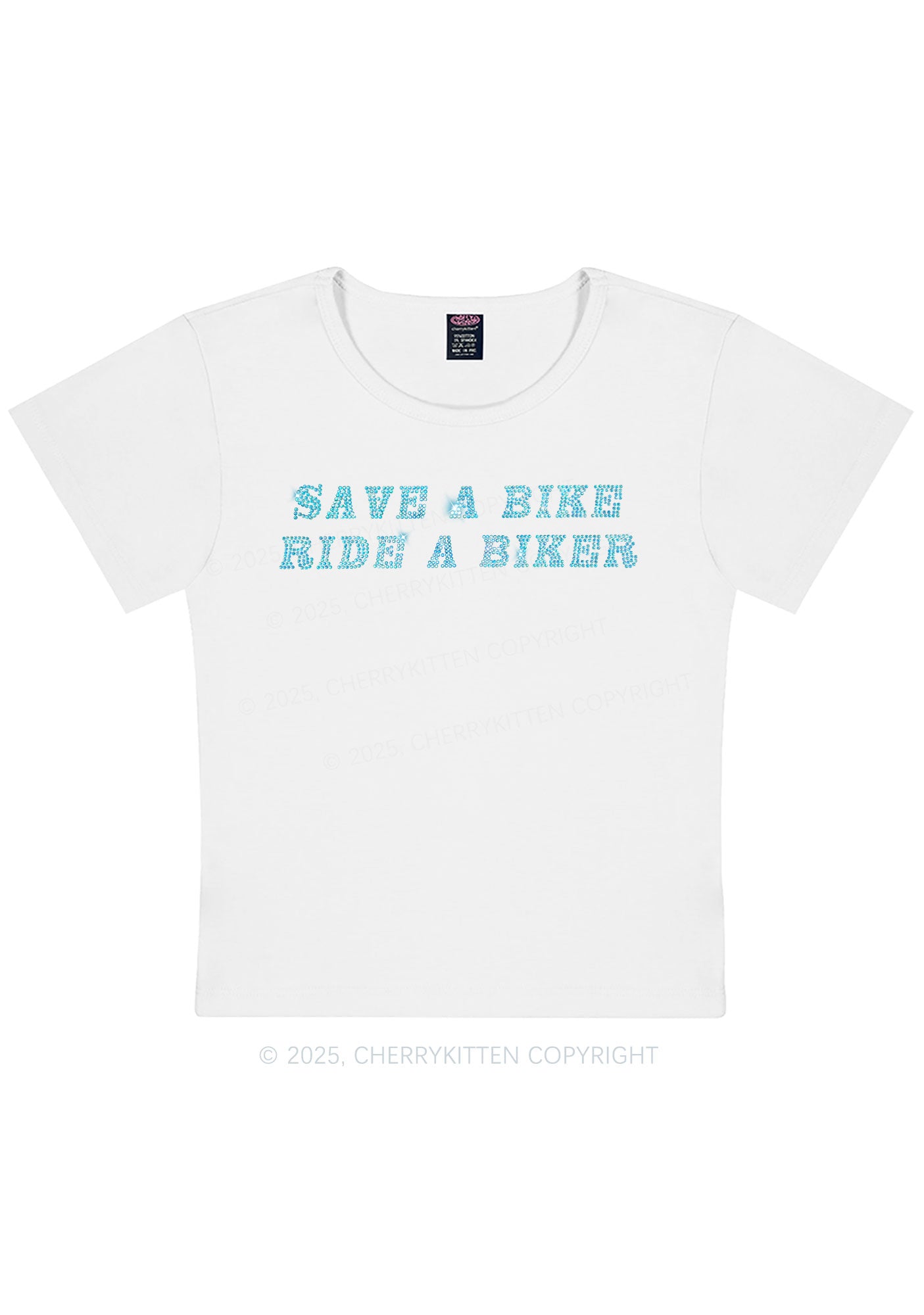 Rhinestone Save Bike Ride Biker Y2K Baby Tee Cherrykitten
