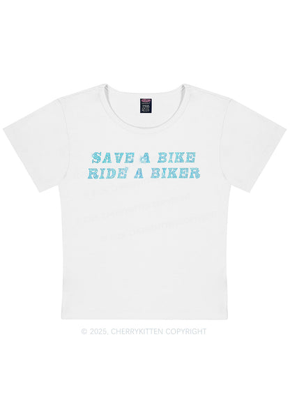 Rhinestone Save Bike Ride Biker Y2K Baby Tee Cherrykitten