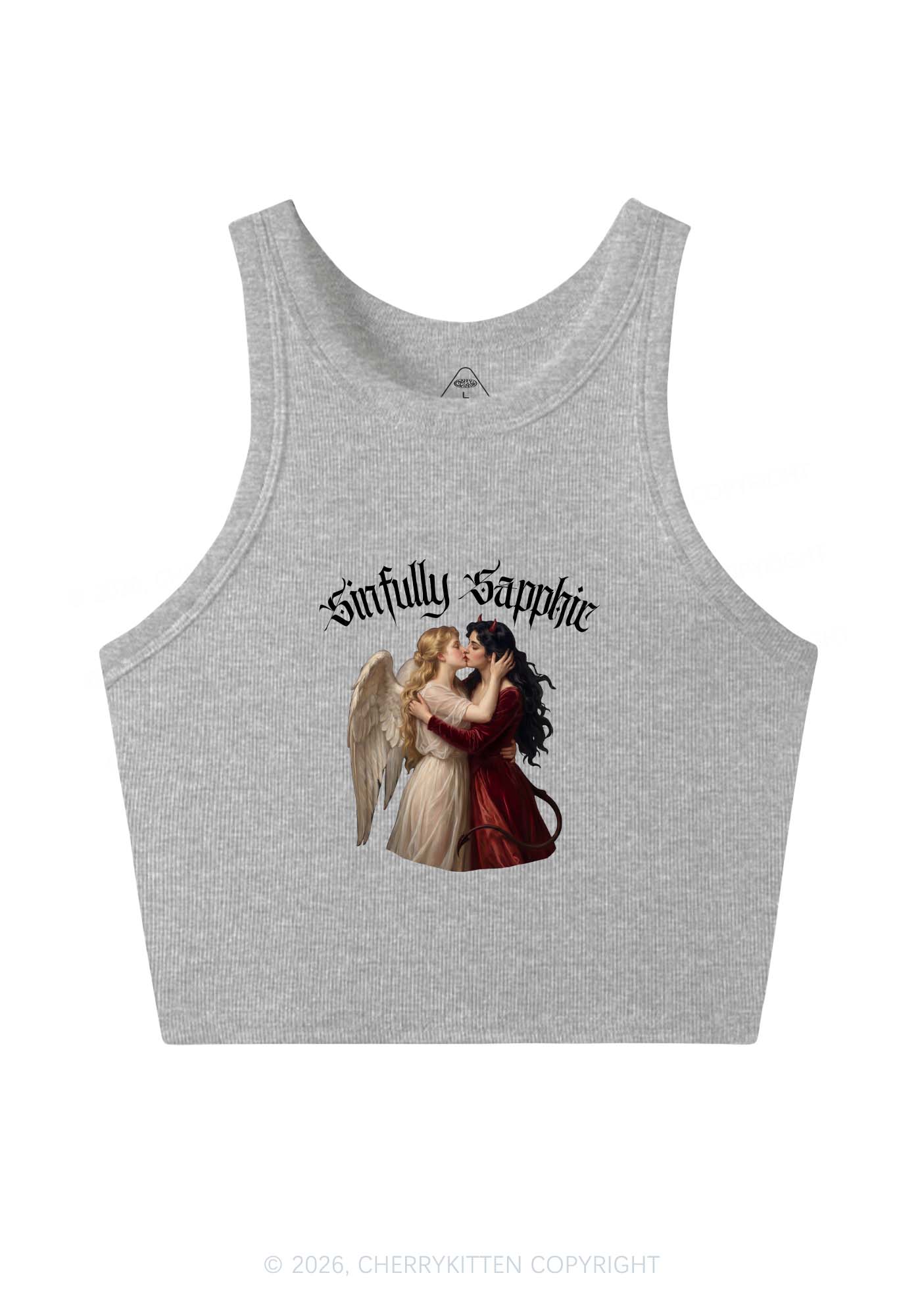 Sinfully Sapphic Pride Y2K Crop Tank Top Cherrykitten