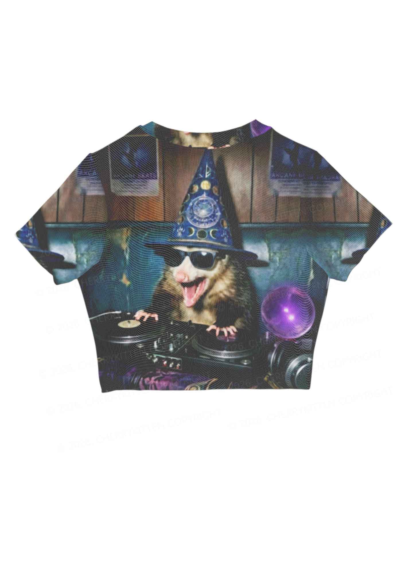 Wizard Opossum DJ Y2K Mesh Crop Top Cherrykitten