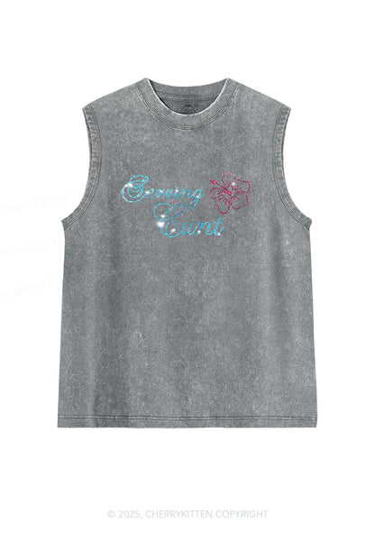 Rhinestone Serving Cxxt Y2K Washed Muscle Tank Cherrykitten