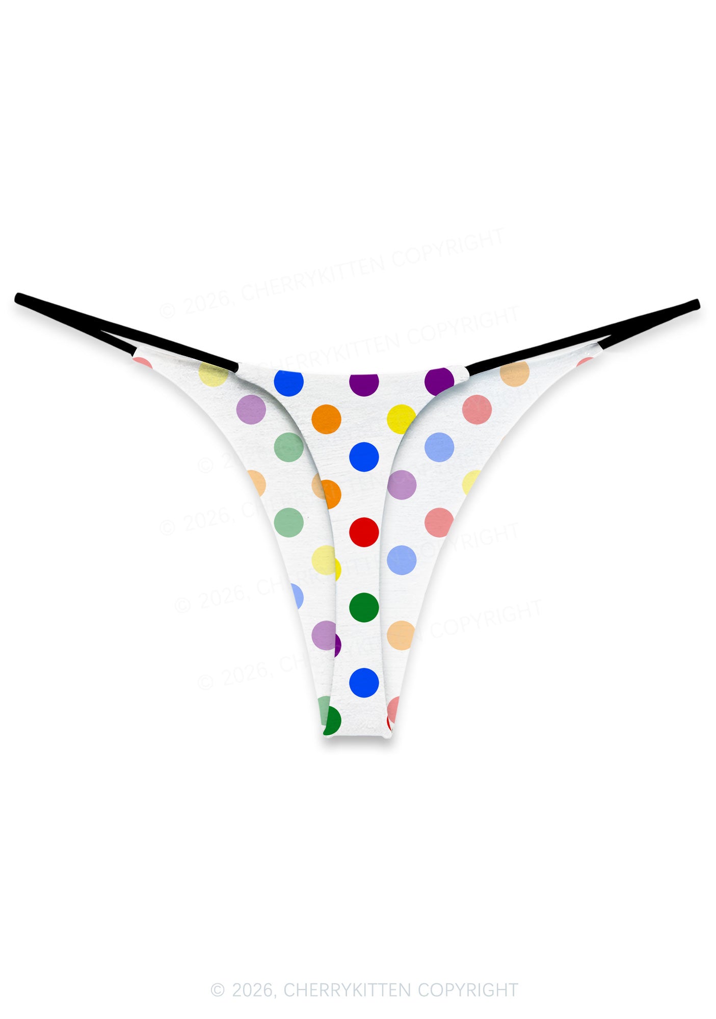 Rainbow Dots On White Pride Y2K Print Bikini String Thong Cherrykitten