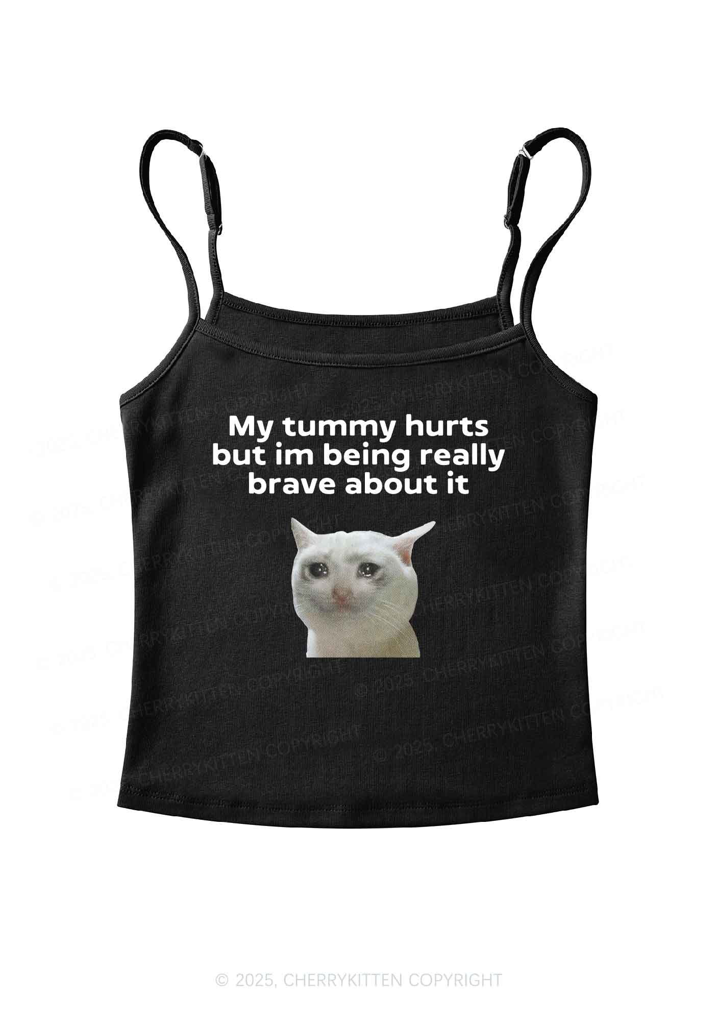 Cat Tummy Hurts Y2K Spaghetti Strap Cami Cherrykitten