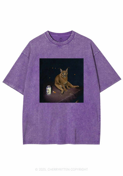 Drinking Floppa Y2K Shirts Washed Tee Cherrykitten