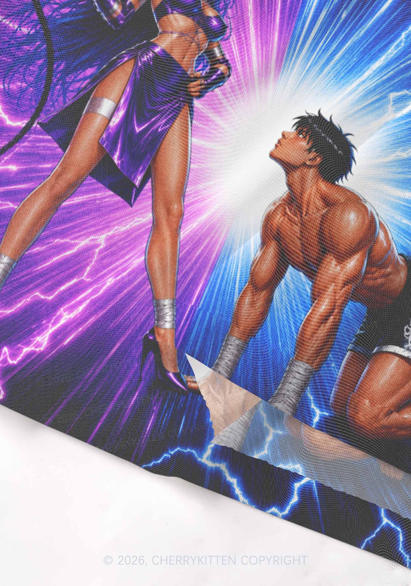 Purple Lightning S Male Y2K Mesh Crop Top Cherrykitten
