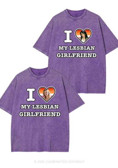 Custom My Lesbian GF Pride Y2K Valentine's Day Washed Tee Cherrykitten