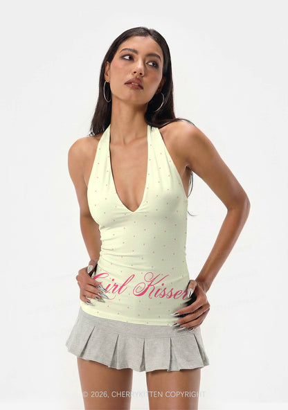Girl Kisser Yellow Dots Pride Y2K Print Halter Deep V Neck Cami Cherrykitten