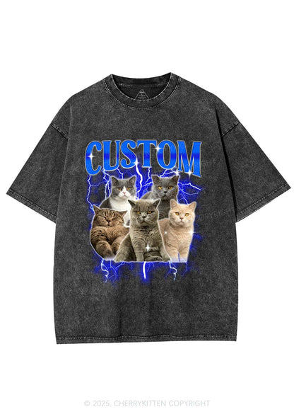 Custom Collage Pet Photo Y2K Shirts Washed Tee Cherrykitten