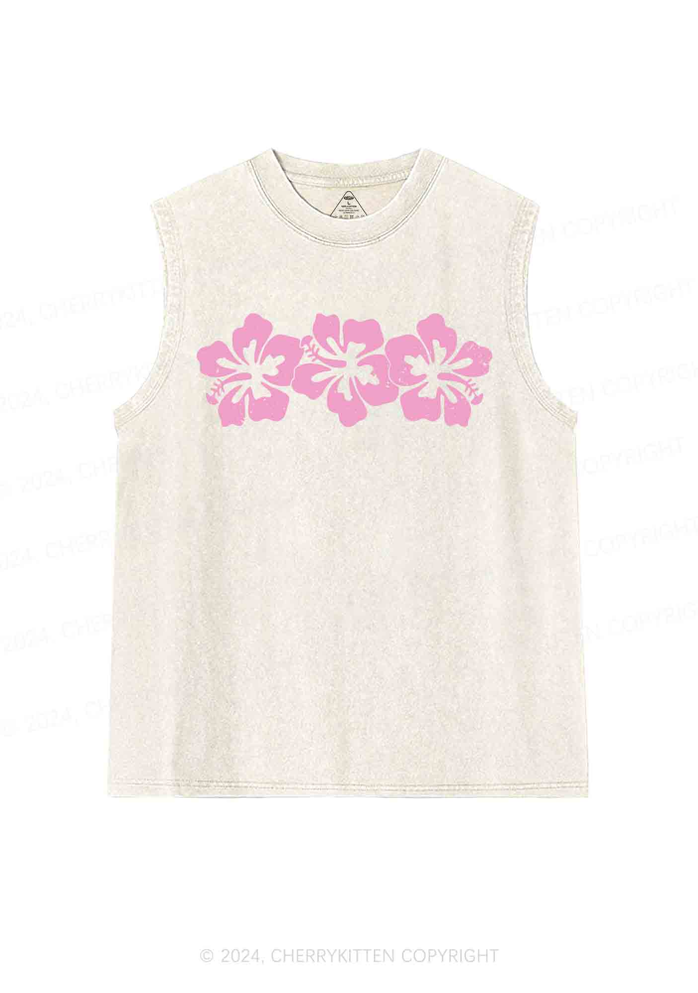 Vintage Hibiscus Flower Y2K Washed Tank Cherrykitten