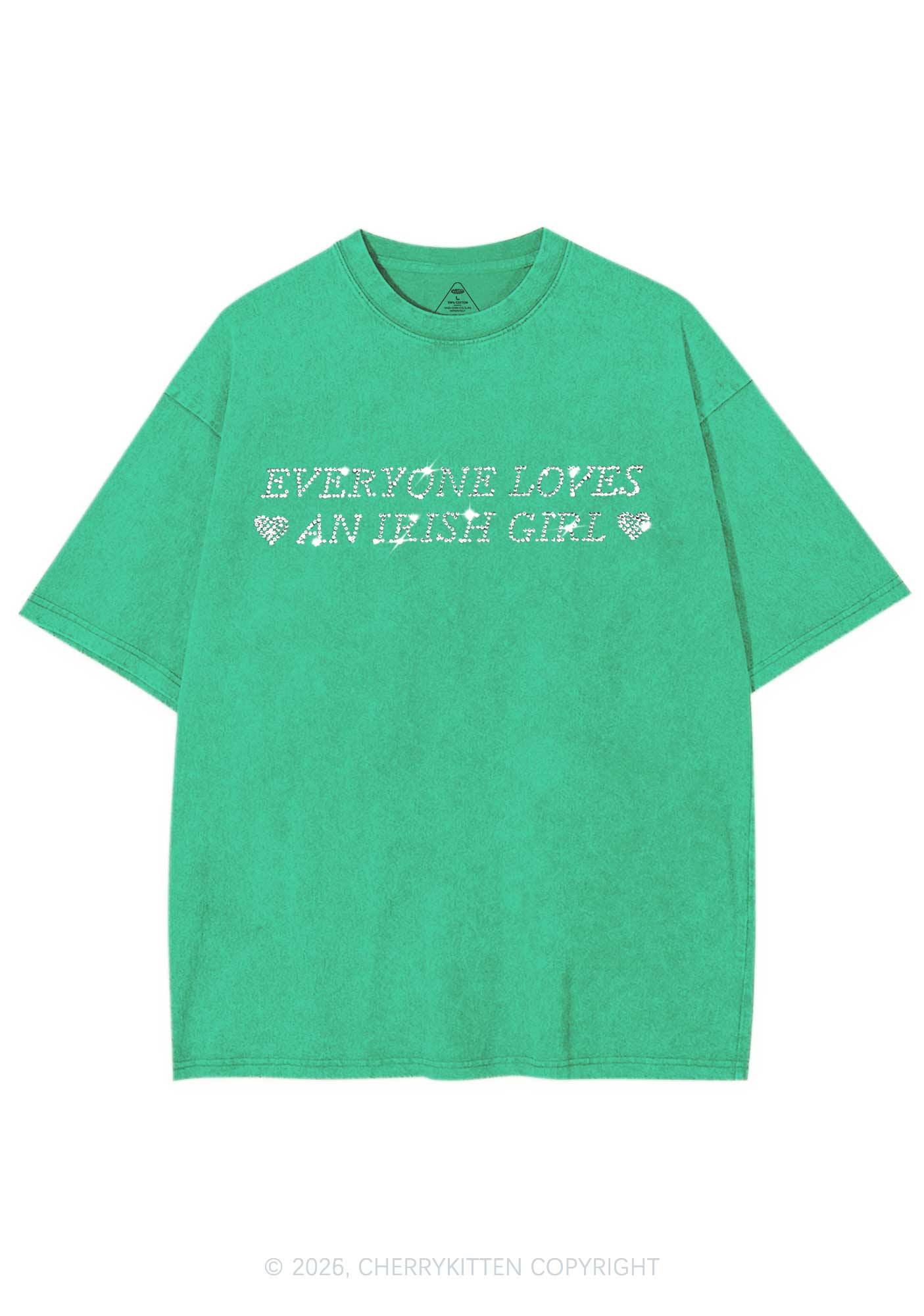 Rhinestone Everyone Loves Irish Girl St Patricks Y2K Shirts Washed Tee Cherrykitten
