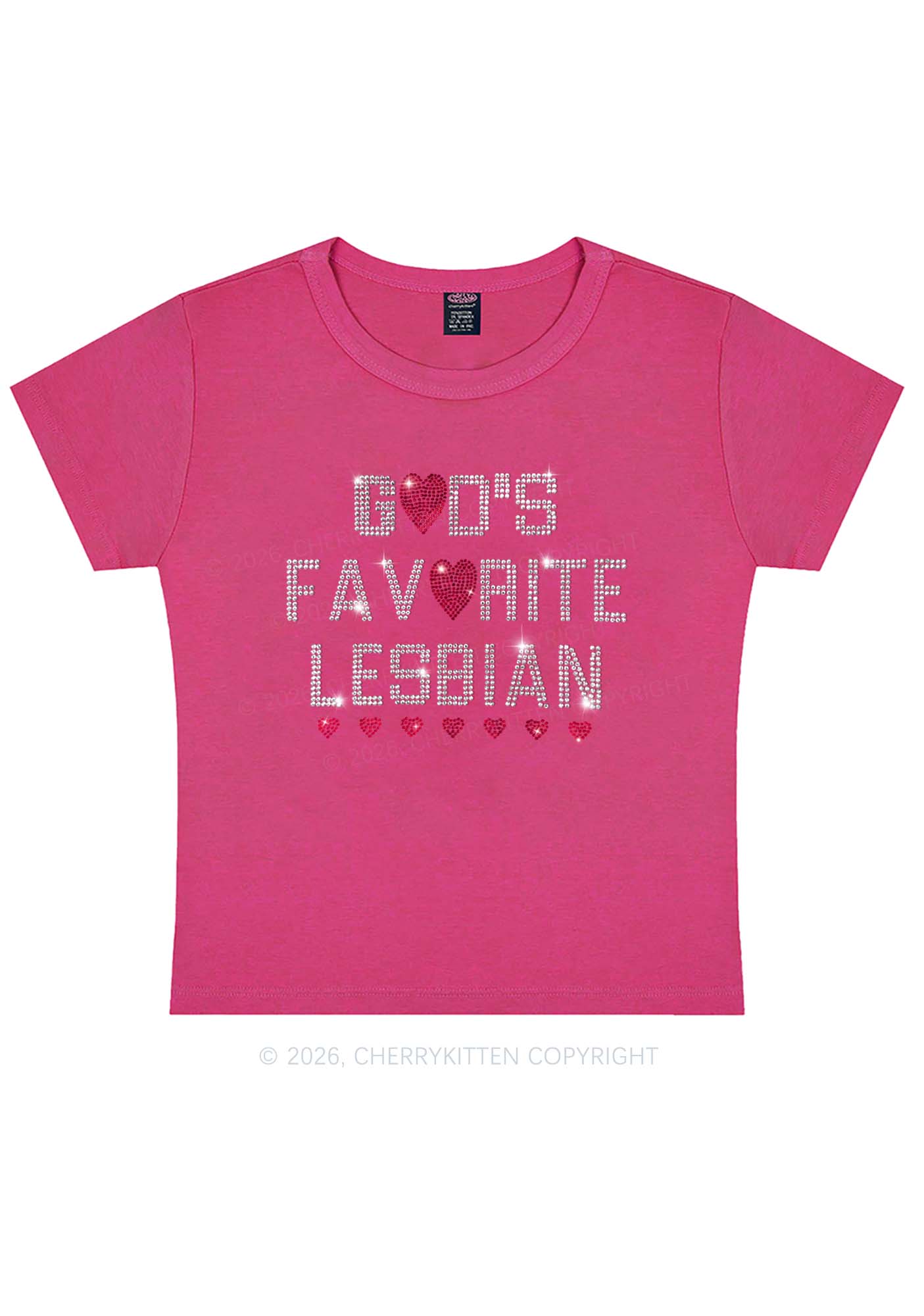 Rhinestone Gods Favorite Lesbian Pride Y2K Baby Tee Cherrykitten