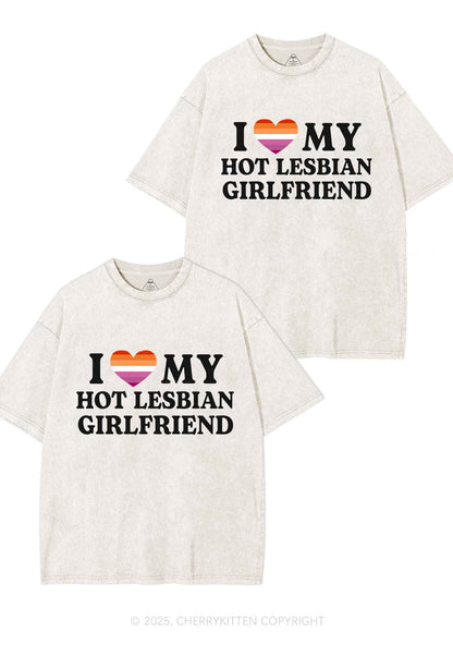 Love My Hot Lesbian GF Y2K Valentine's Day Washed Tee Cherrykitten