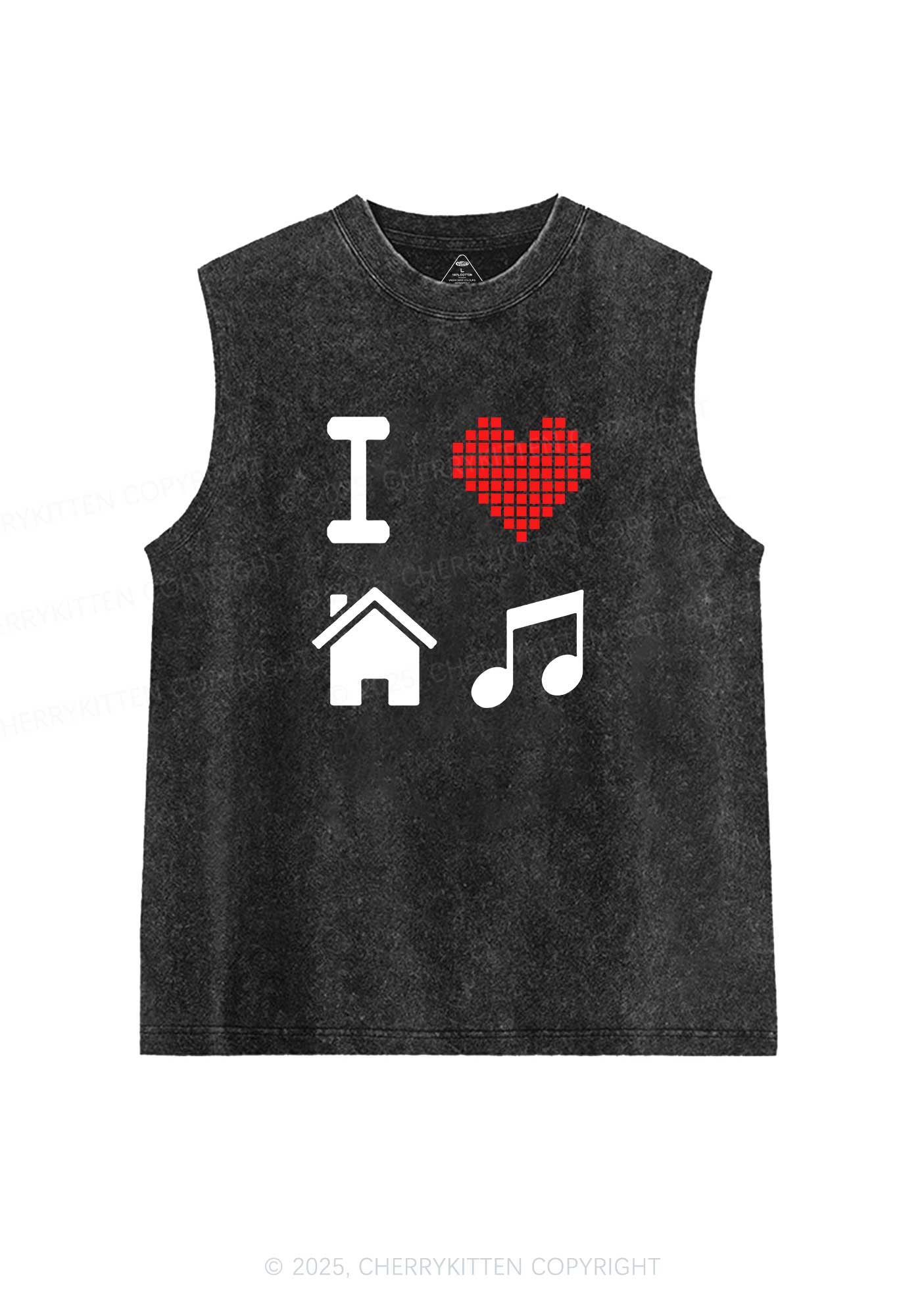 I Love House Music Y2K Washed Muscle Tank Cherrykitten