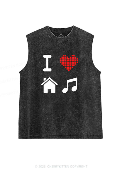 I Love House Music Y2K Washed Muscle Tank Cherrykitten