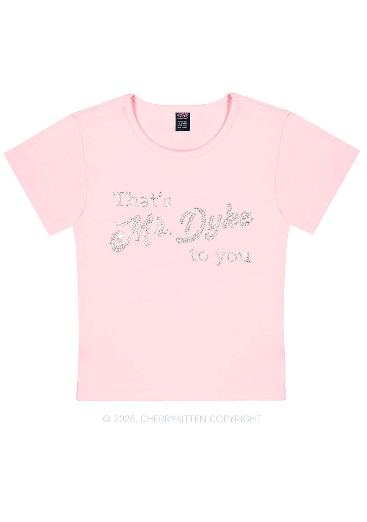 Rhinestone Thats Mr Dyke To You Pride Y2K Baby Tee Cherrykitten