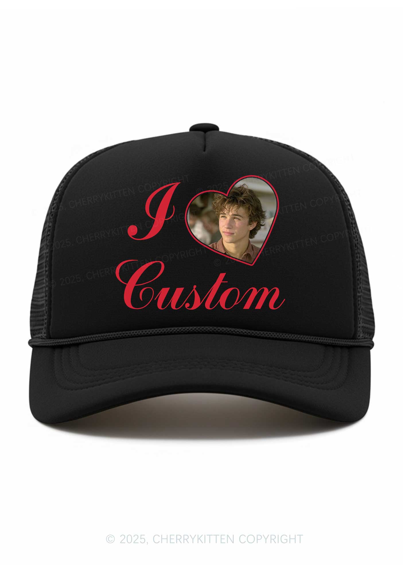 I Love Custom Photo Valentine's Day Y2K Trucker Hat Cherrykitten