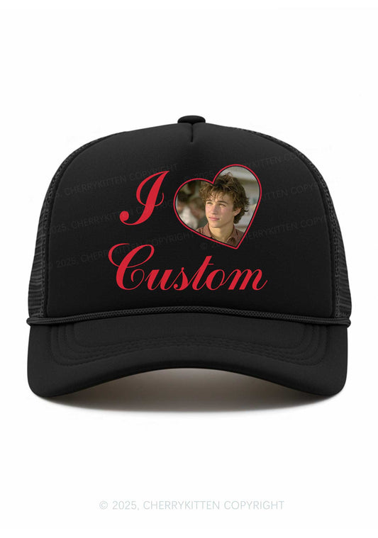 I Love Custom Photo Valentine's Day Y2K Trucker Hat Cherrykitten