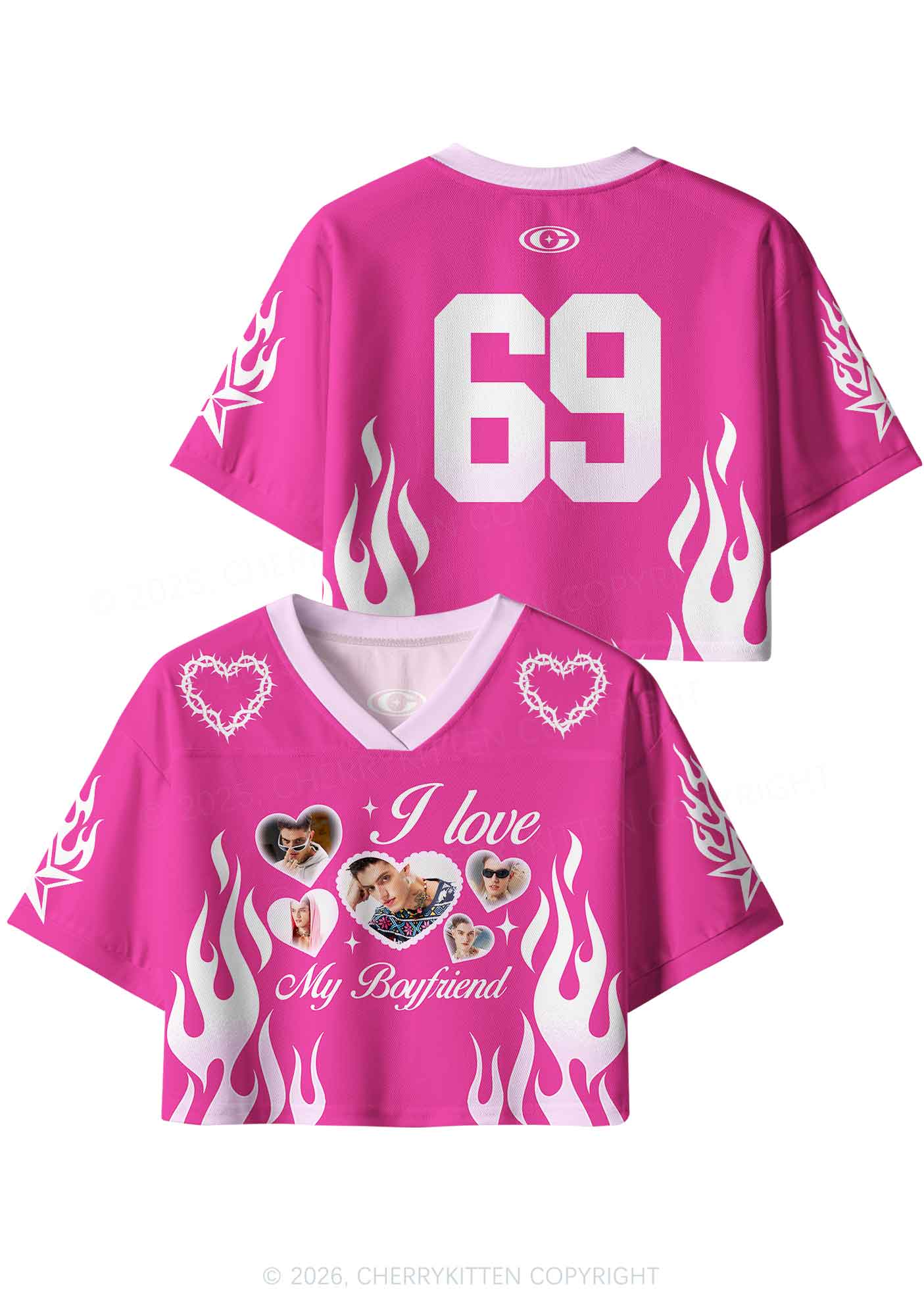 Hot Pink Custom GF BF Photo Y2K Crop Sport Jersey Shirts Cherrykitten