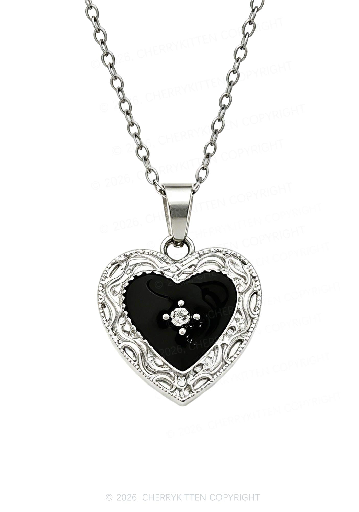 Black Heart Y2K Necklace Cherrykitten