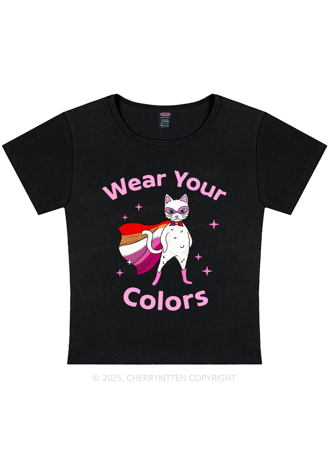 Lesbian Flag Cat Pride Y2K Baby Tee Cherrykitten