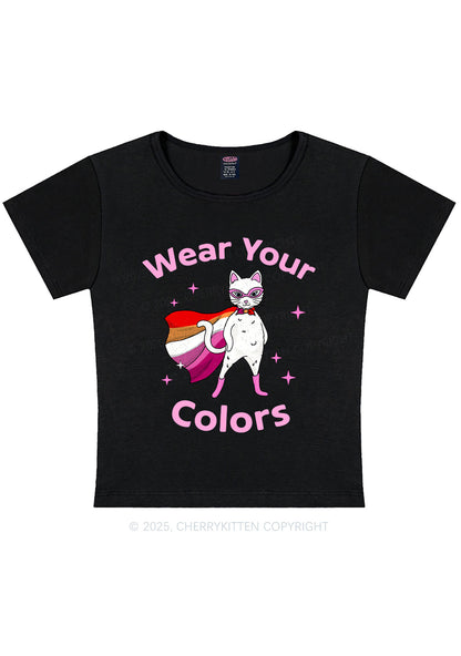 Lesbian Flag Cat Pride Y2K Baby Tee Cherrykitten