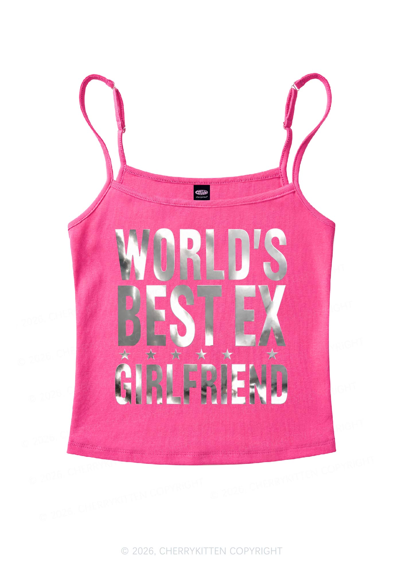 Best Ex Girlfriend Silver Foil Printed Y2K Spaghetti Strap Cami Cherrykitten