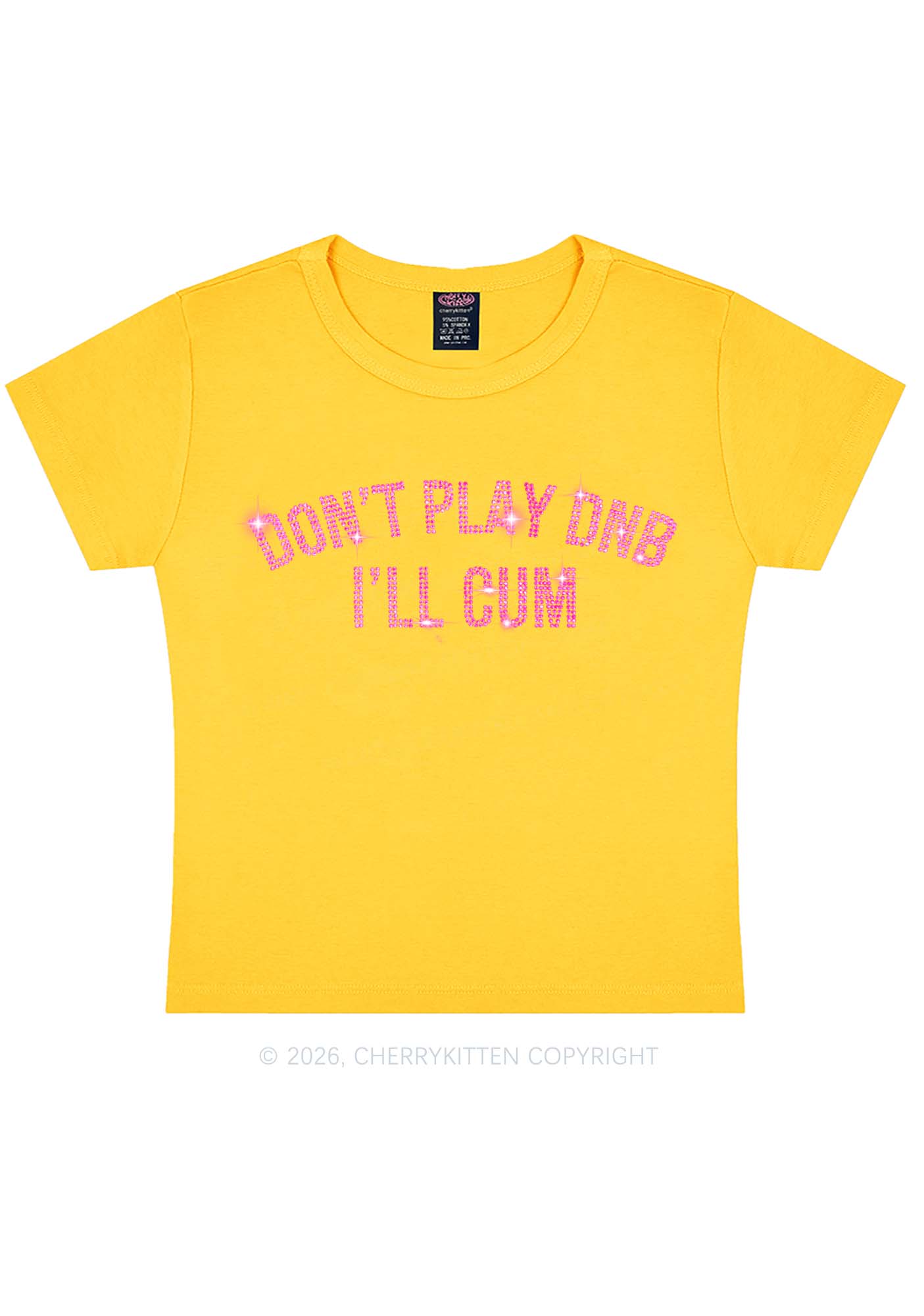 Rhinestone Dont Play DNB Y2K Baby Tee Cherrykitten