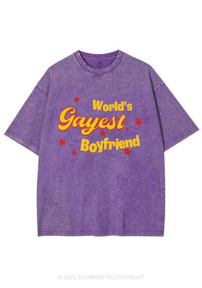 Worlds Gayest Boyfriend Pride Y2K Shirts Washed Tee Cherrykitten