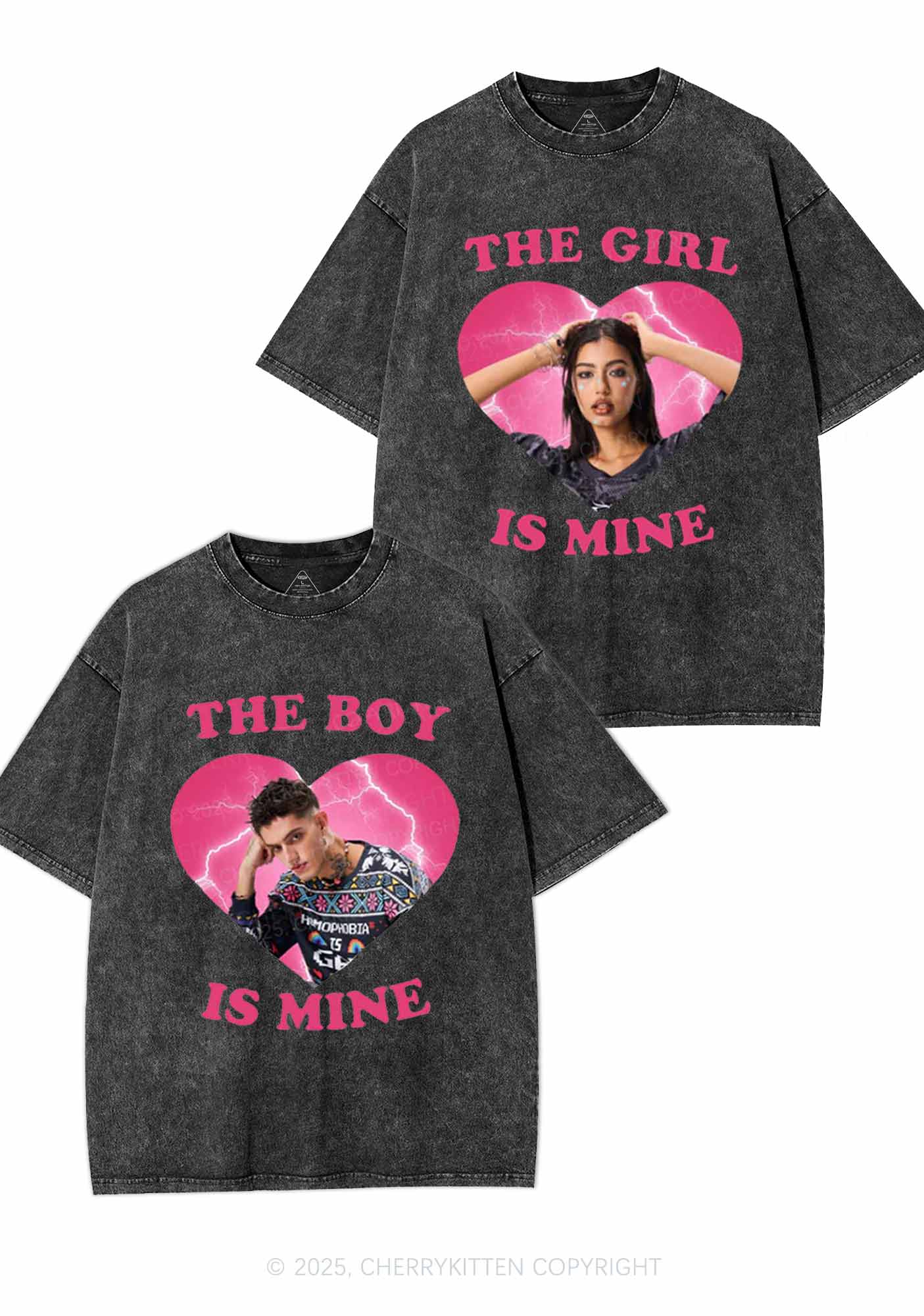 Custom Boy Girl Is Mine Y2K Valentine's Day Washed Tee Cherrykitten