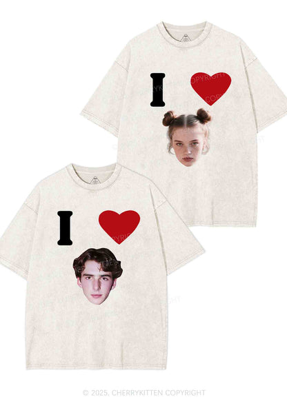 I Love Custom Portrait Y2K Valentine's Day Washed Tee Cherrykitten