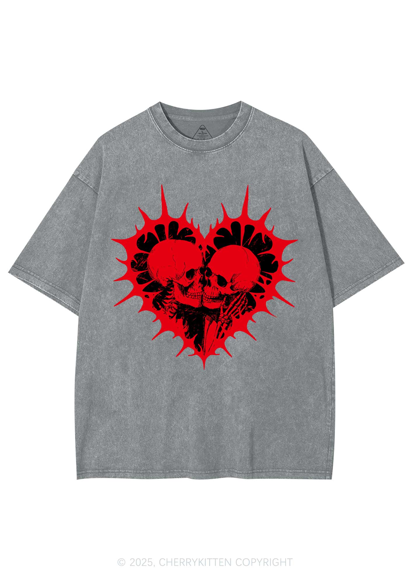 Spiked Heart Skulls Valentine's Day Y2K Shirts Washed Tee Cherrykitten