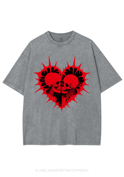 Spiked Heart Skulls Valentine's Day Y2K Shirts Washed Tee Cherrykitten