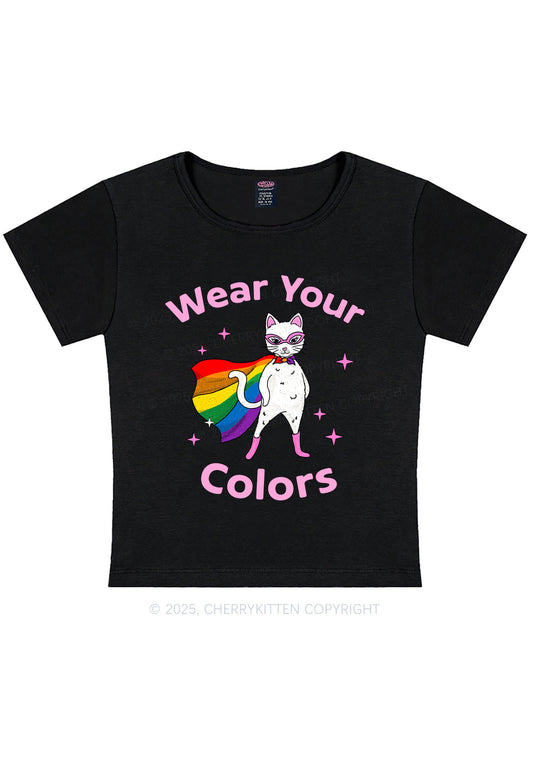 Pride Flag Cat Y2K Baby Tee Cherrykitten