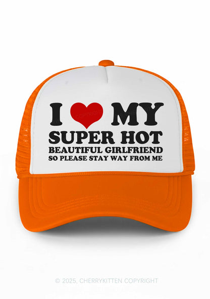 Love My Super Hot GF Valentine's Day Y2K Colorblock Trucker Hat Cherrykitten