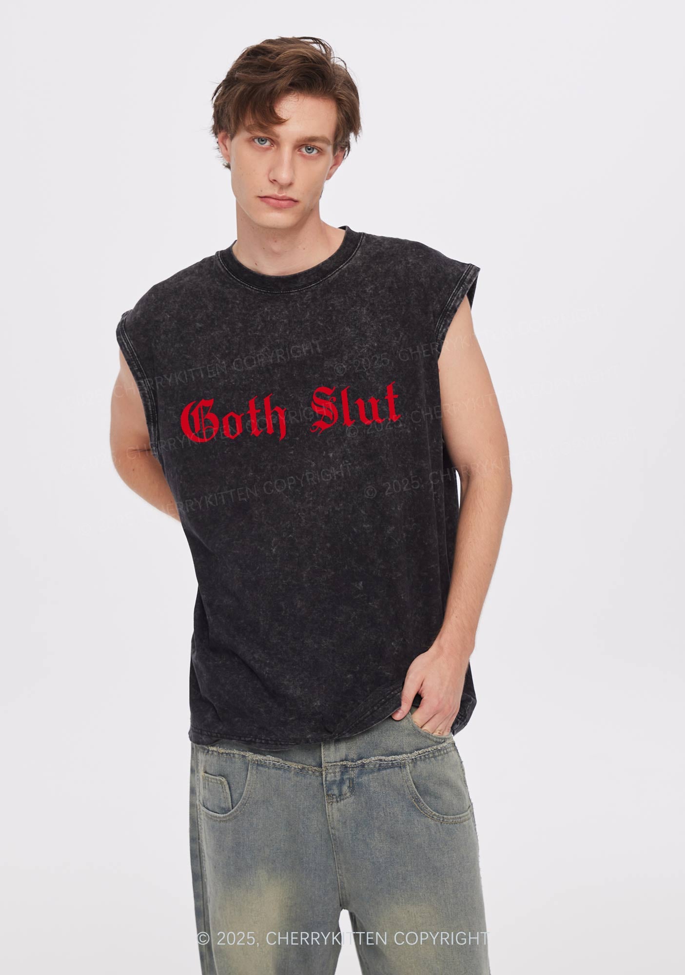 Goth Slxt Y2K Washed Tank Cherrykitten