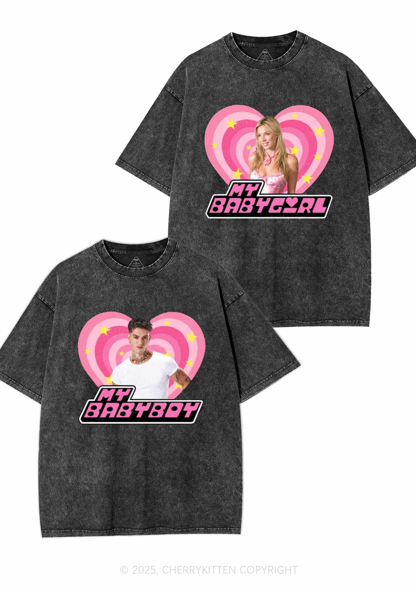 Custom Photo My Baby Y2K Valentine's Day Washed Tee Cherrykitten