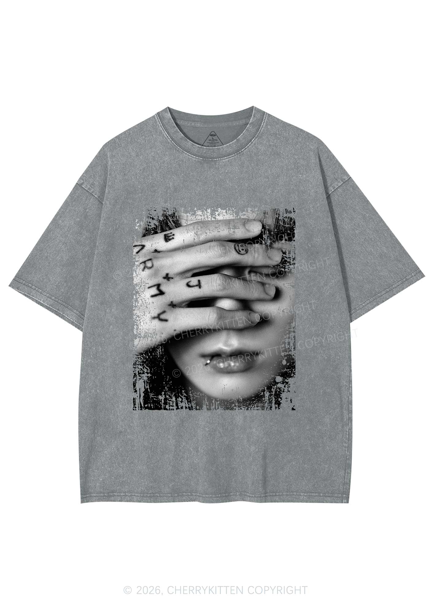Tattoo Hand Portrait Kpop Y2K Shirts Washed Tee Cherrykitten