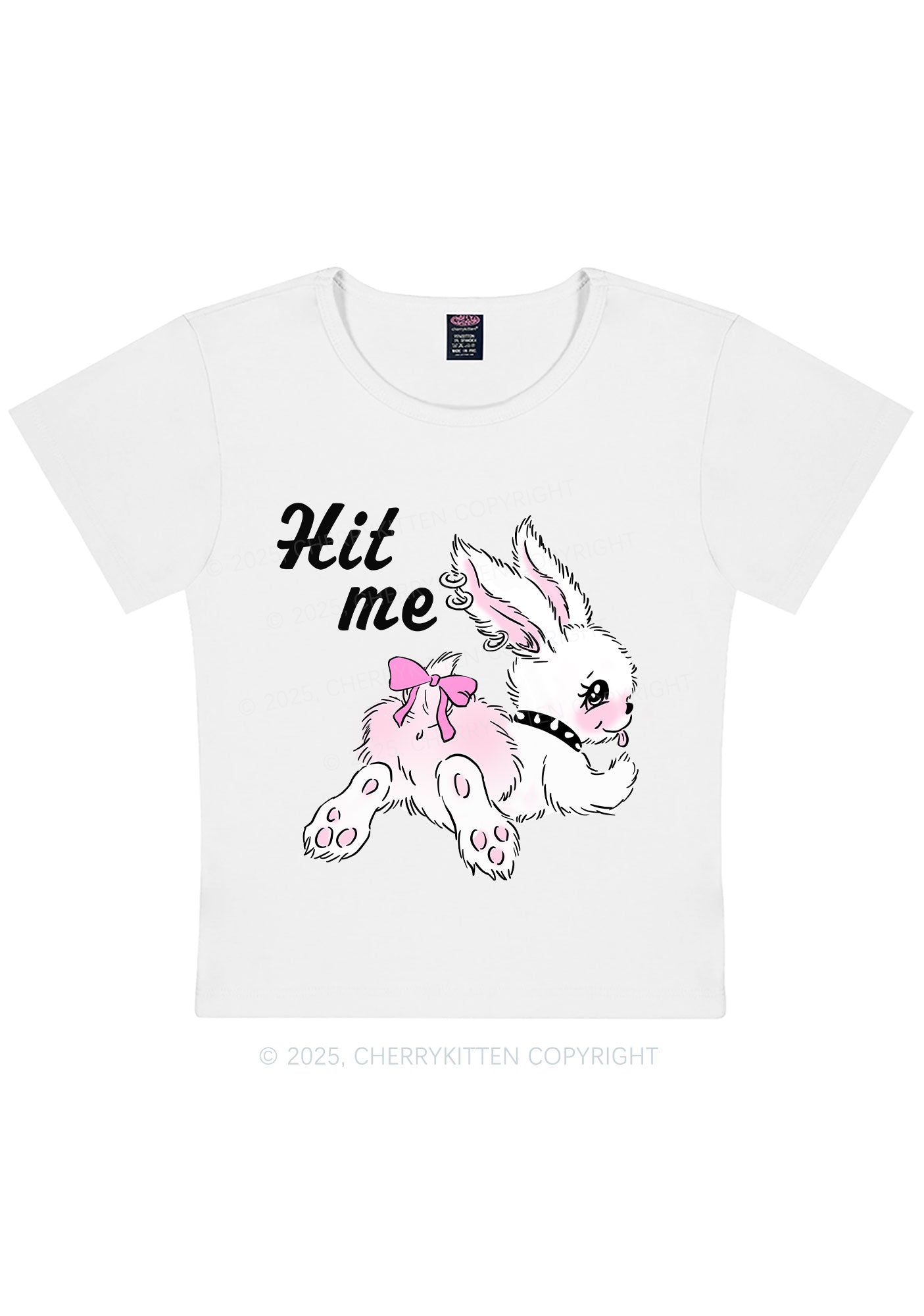 Hit Me White Bunny Y2K Baby Tee Cherrykitten