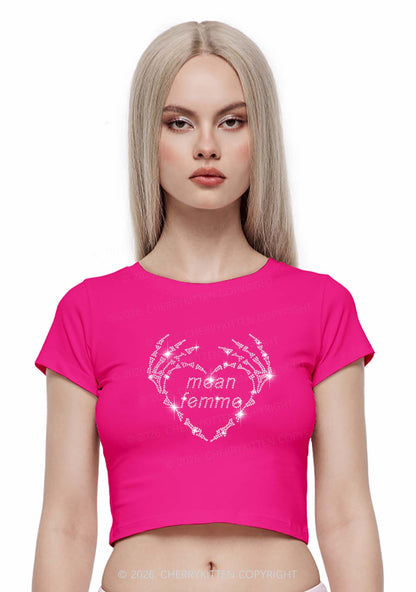Rhinestone Mean Femme Skeleton Heart Pride Y2K Baby Tee Cherrykitten