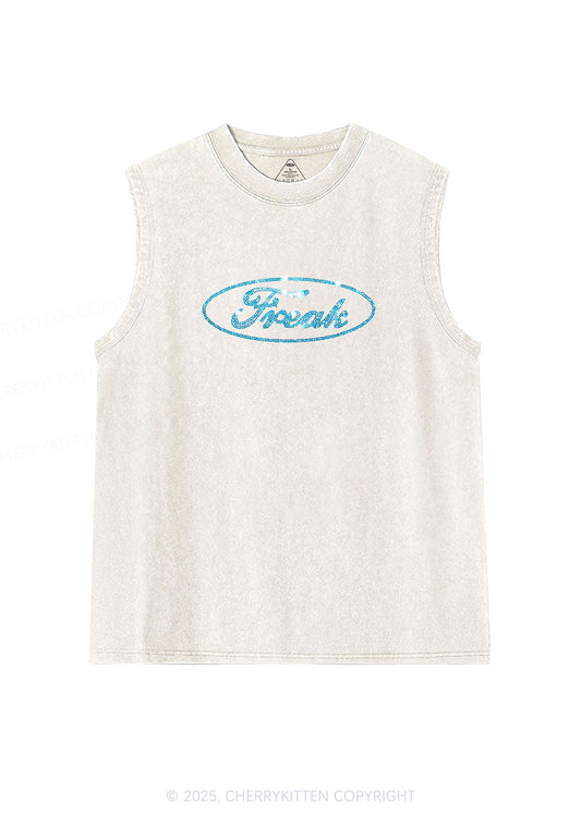 Rhinestone Oval Freak Y2K Washed Muscle Tank Cherrykitten