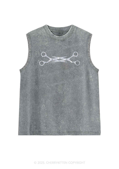 Glitter Pink Scissor Pride Y2K Washed Muscle Tank Cherrykitten