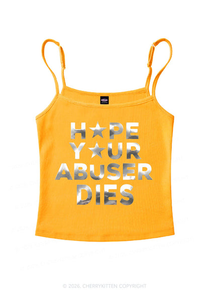 Abuser Dies Silver Foil Printed Y2K Spaghetti Strap Cami Cherrykitten