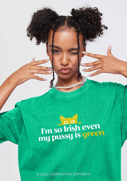 Green Puxxy St Patricks Y2K Washed Tee Cherrykitten