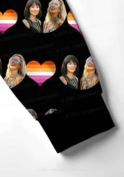 Custom Lesbian Couple Photo Valentine's Day Y2K Print Long Sleeve Pajama Set Cherrykitten