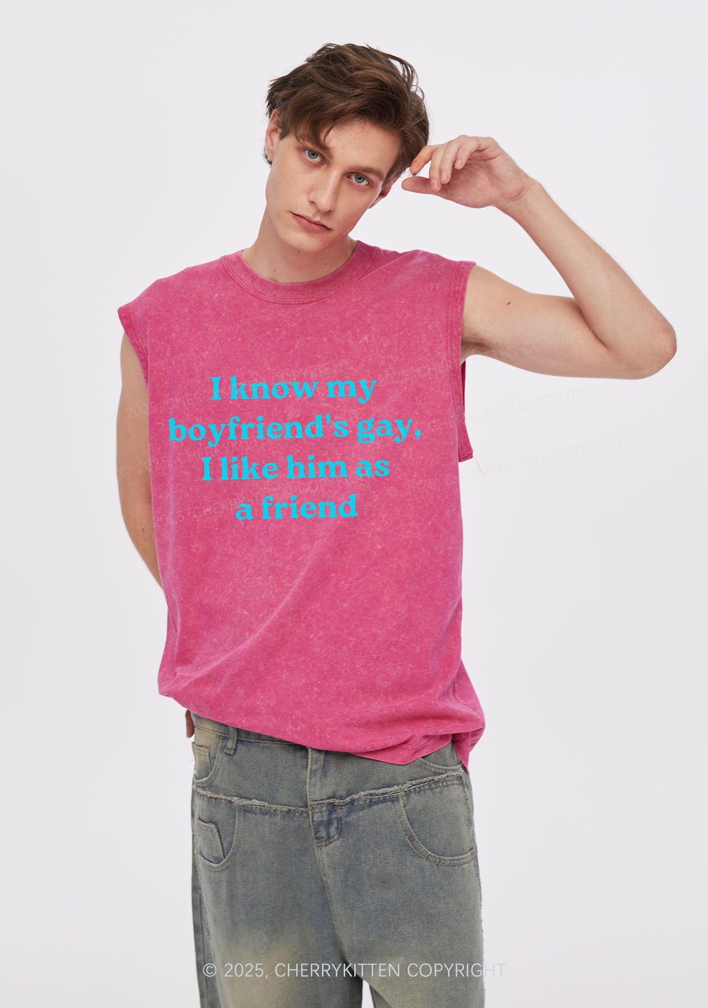 I Know My BF Is Gay Pride Y2K Washed Muscle Tank Cherrykitten